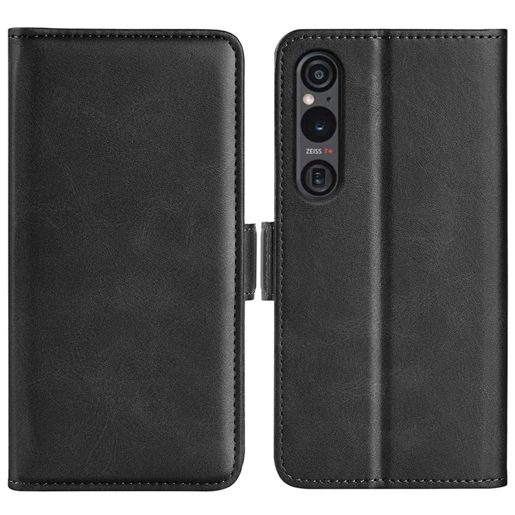 Для Sony Xperia 1 VI Чехол Кошелек Флип Folio Кожаный Чехол для Сотового Телефона с Двойным Магнитным Замком - Черный