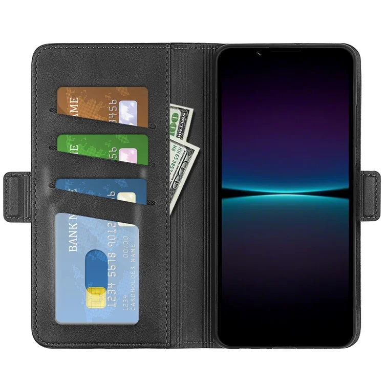 Для Sony Xperia 1 VI Чехол Кошелек Флип Folio Кожаный Чехол для Сотового Телефона с Двойным Магнитным Замком - Черный