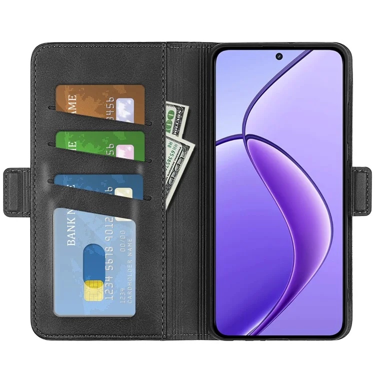 For Realme 12 5G Case Wallet Flip Folio Leather Cell Phone Cover Dual Magnetic Clasp - Black