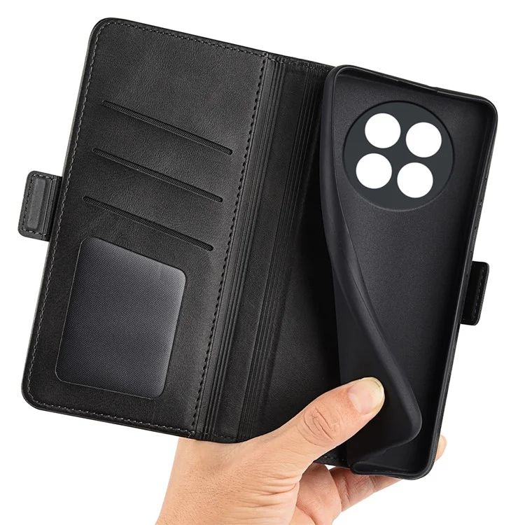 For Realme 12 5G Case Wallet Flip Folio Leather Cell Phone Cover Dual Magnetic Clasp - Black