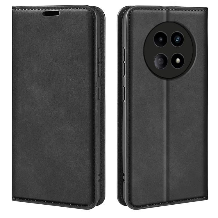 For Realme 12 5G Case Drop-resistant PU Leather Wallet Skin Touch Phone Shell - Black