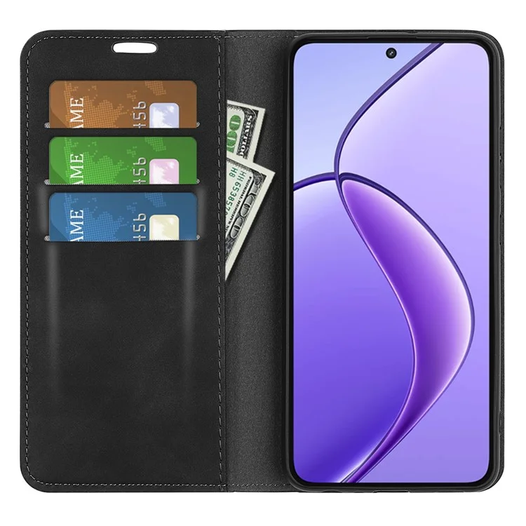 For Realme 12 5G Case Drop-resistant PU Leather Wallet Skin Touch Phone Shell - Black