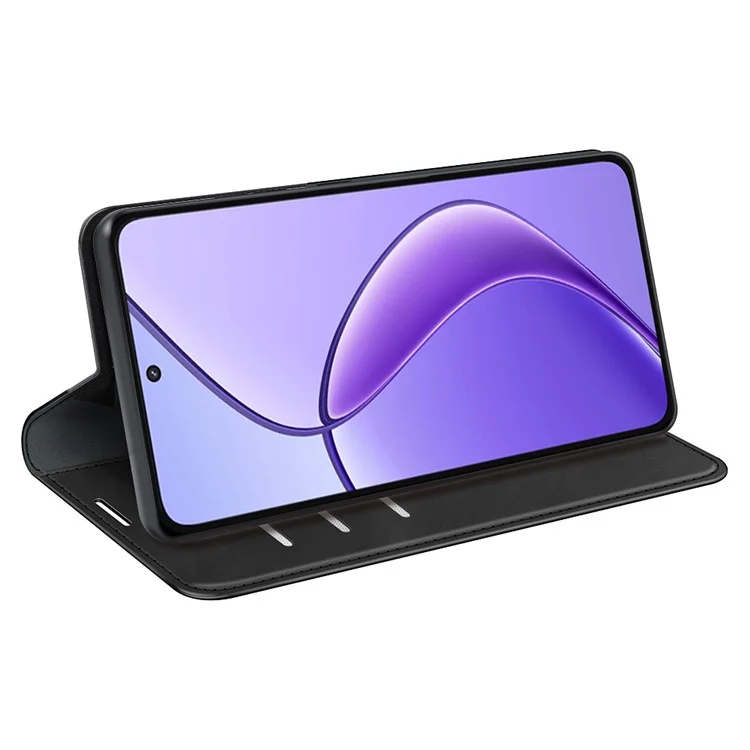 For Realme 12 5G Case Drop-resistant PU Leather Wallet Skin Touch Phone Shell - Black