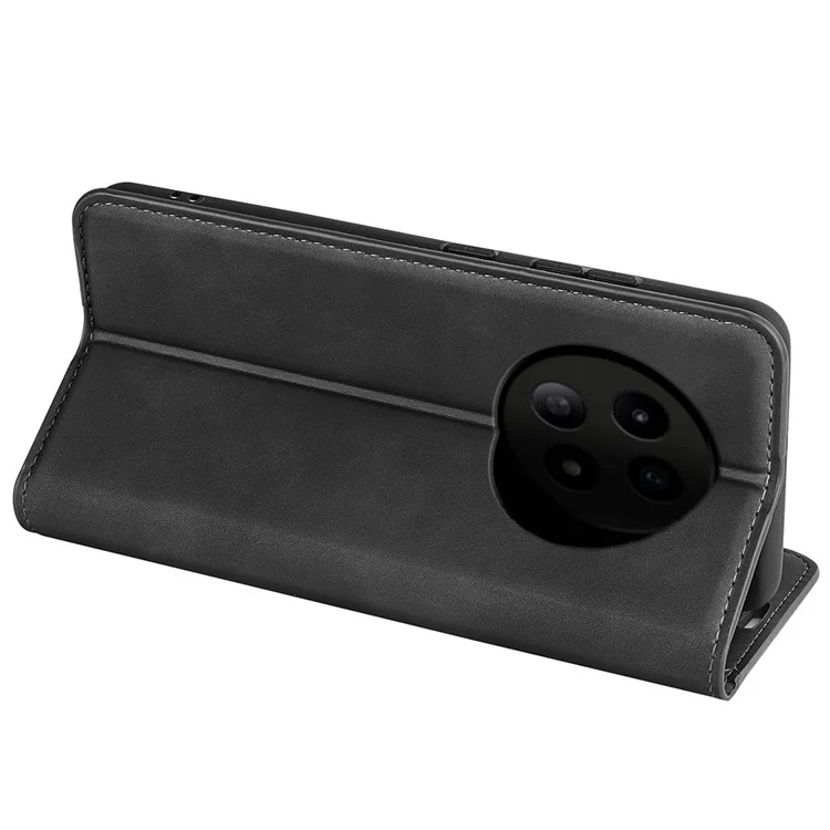 For Realme 12 5G Case Drop-resistant PU Leather Wallet Skin Touch Phone Shell - Black