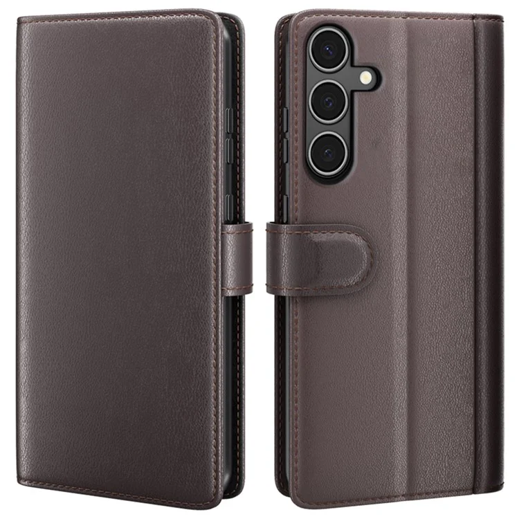 For Samsung Galaxy A34 5G Case Genuine Split Leather Phone Cover with Wallet Stand - Brown