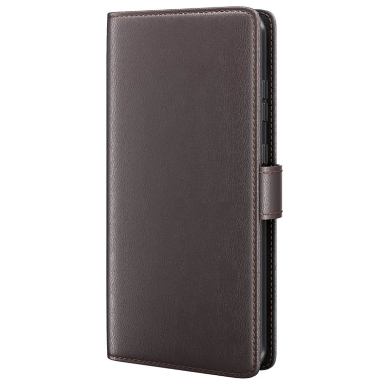 For Samsung Galaxy A34 5G Case Genuine Split Leather Phone Cover with Wallet Stand - Brown