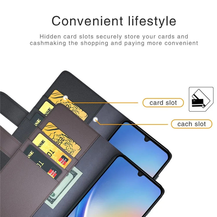For Samsung Galaxy A34 5G Case Genuine Split Leather Phone Cover with Wallet Stand - Brown