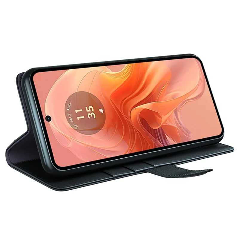 For Motorola Moto E14 4G / G04 4G / G04s 4G / G24 4G Case Genuine Split Leather Phone Cover with Wallet Stand - Black