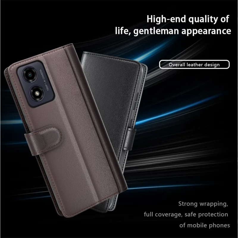 For Motorola Moto E14 4G / G04 4G / G04s 4G / G24 4G Case Genuine Split Leather Phone Cover with Wallet Stand - Black