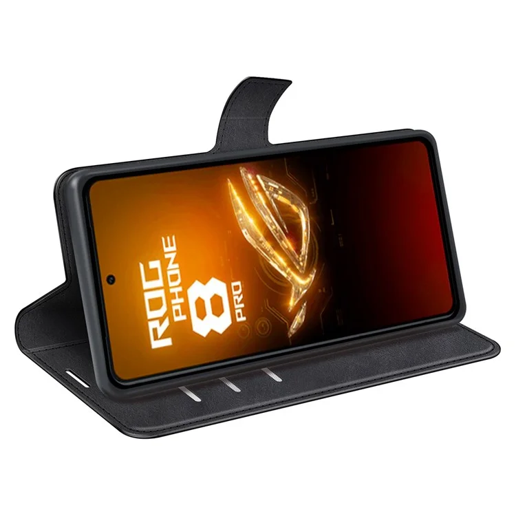 Para Asus ROG Phone 8 Pro 5G / Phone 8 5G Capa de Couro com Textura de Bezerro à Prova de Impacto com Suporte - Preto