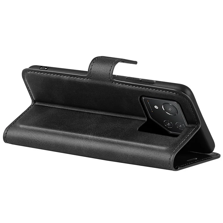Para Asus ROG Phone 8 Pro 5G / Phone 8 5G Capa de Couro com Textura de Bezerro à Prova de Impacto com Suporte - Preto