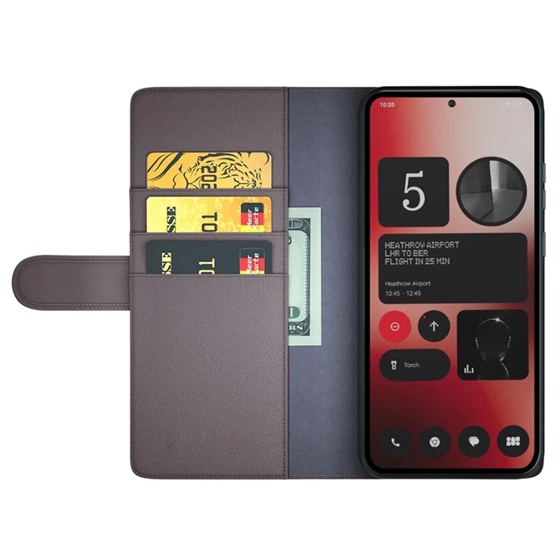 Para Nothing Phone (2a) Plus / Phone (2a) Case Carteira Suporte de Cartão Couro Dividido Genuíno Capa de Telefone Móvel - Marrom