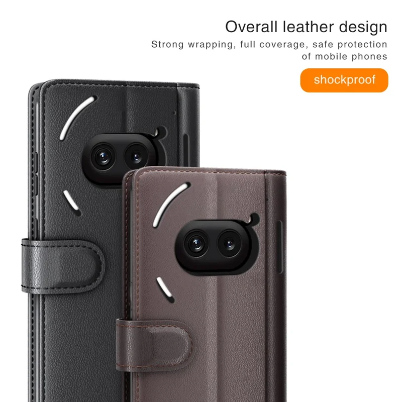 Para Nothing Phone (2a) Plus / Phone (2a) Case Carteira Suporte de Cartão Couro Dividido Genuíno Capa de Telefone Móvel - Marrom