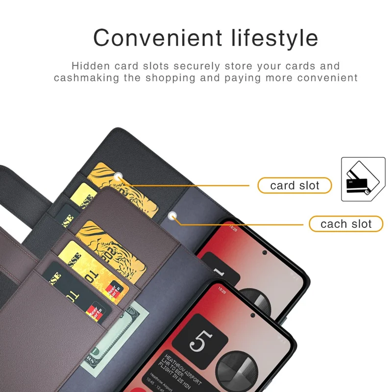 Para Nothing Phone (2a) Plus / Phone (2a) Case Carteira Suporte de Cartão Couro Dividido Genuíno Capa de Telefone Móvel - Marrom
