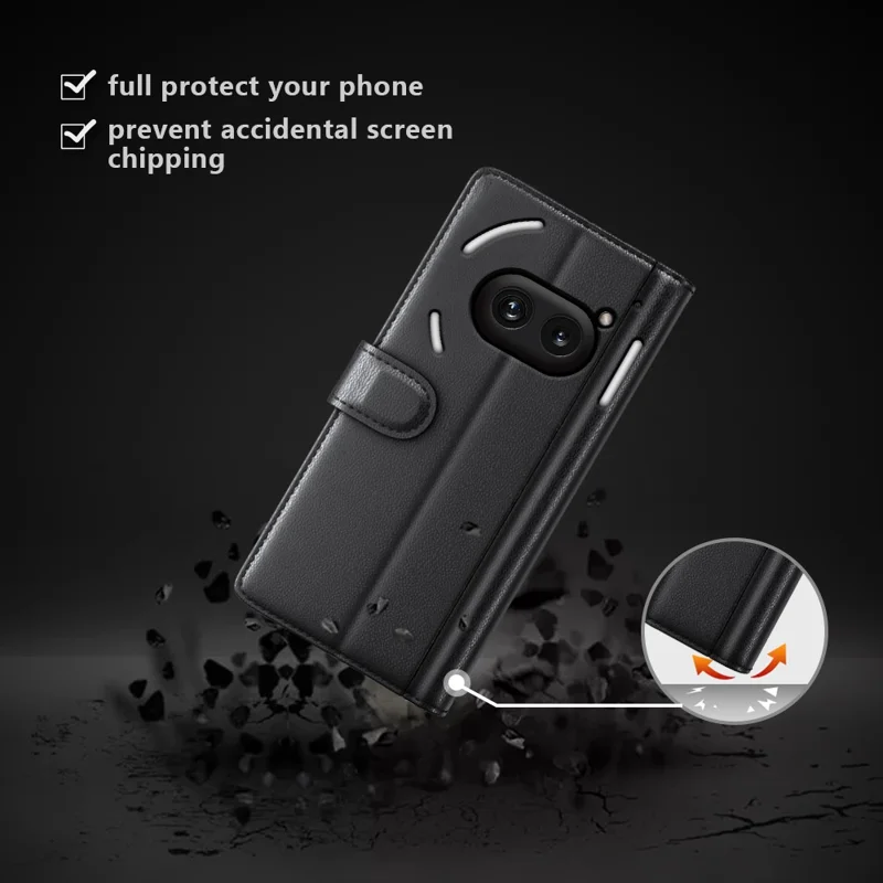 For Nothing Phone (2a) Plus / Phone (2a) Case Genuine Split Leather Phone Cover with Wallet Stand - Black