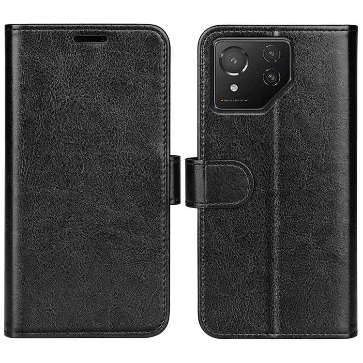 For Asus ROG Phone 8 5G / 8 Pro 5G Case Crazy Horse Texture Leather Flip Phone Back Cover - Black