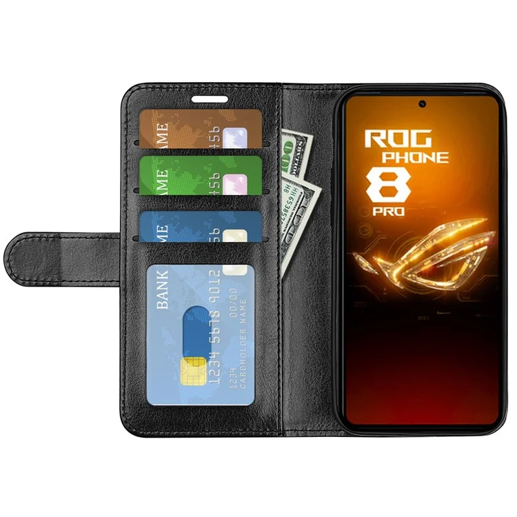 For Asus ROG Phone 8 5G / 8 Pro 5G Case Crazy Horse Texture Leather Flip Phone Back Cover - Black