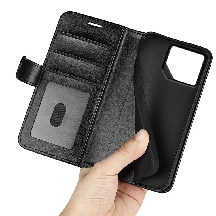 For Asus ROG Phone 8 5G / 8 Pro 5G Case Crazy Horse Texture Leather Flip Phone Back Cover - Black