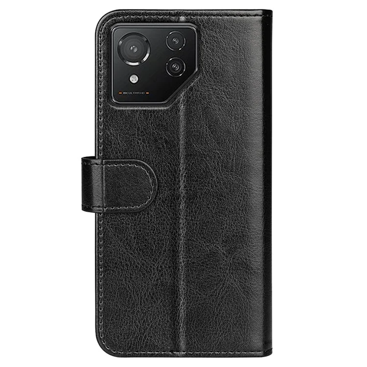 For Asus ROG Phone 8 5G / 8 Pro 5G Case Crazy Horse Texture Leather Flip Phone Back Cover - Black