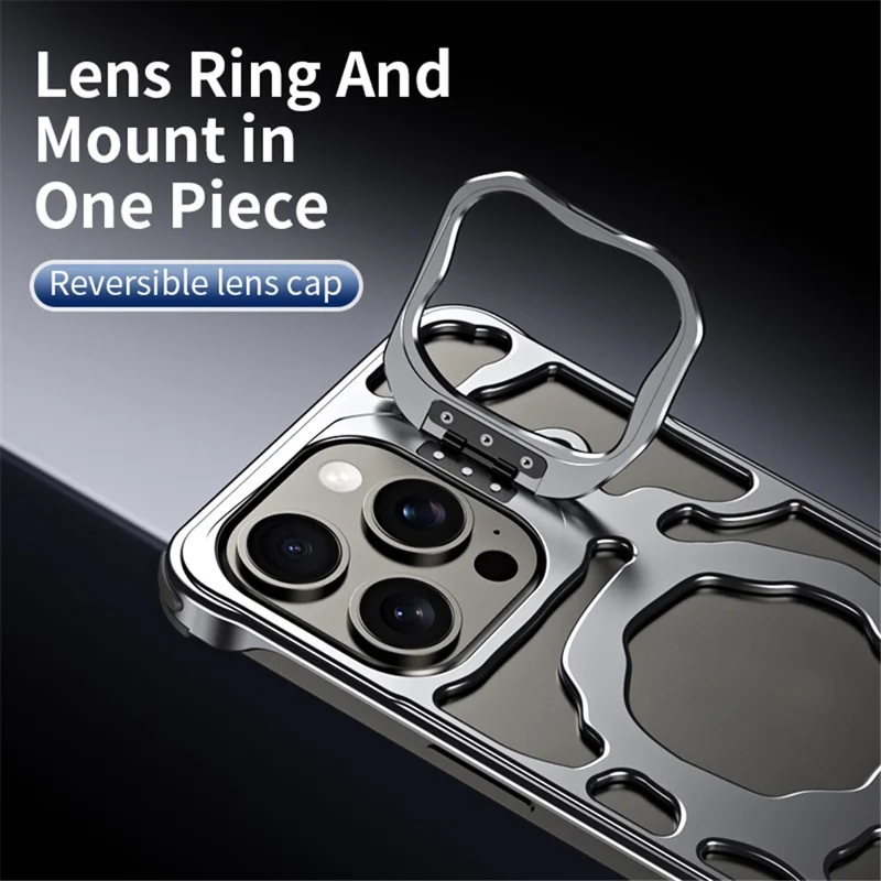 Auspicious Cloud Series For iPhone 13 Magnetic Case Aluminum Alloy Hollow Kickstand Phone Cover - Silver