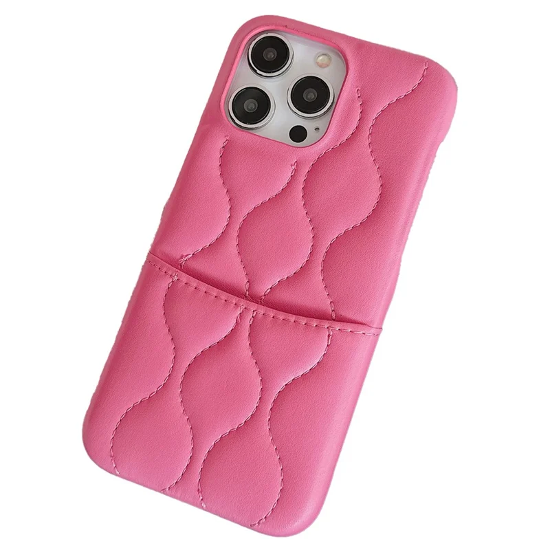 For iPhone 13 Pro Phone Case Card Slot PU Leather Coated TPU Anti-fall Cover - Pink