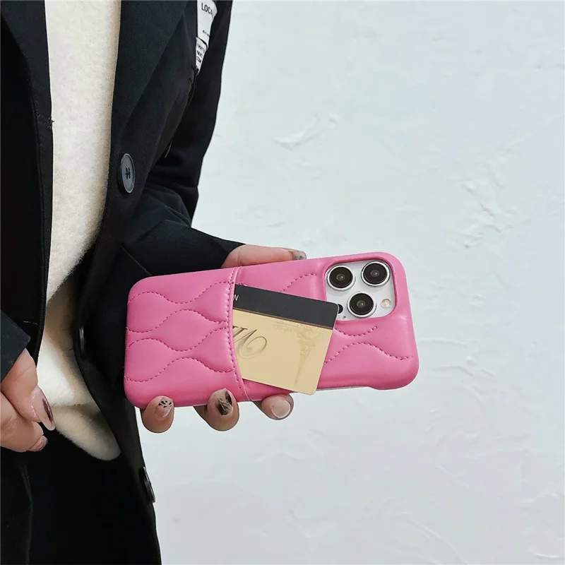 For iPhone 13 Pro Phone Case Card Slot PU Leather Coated TPU Anti-fall Cover - Pink