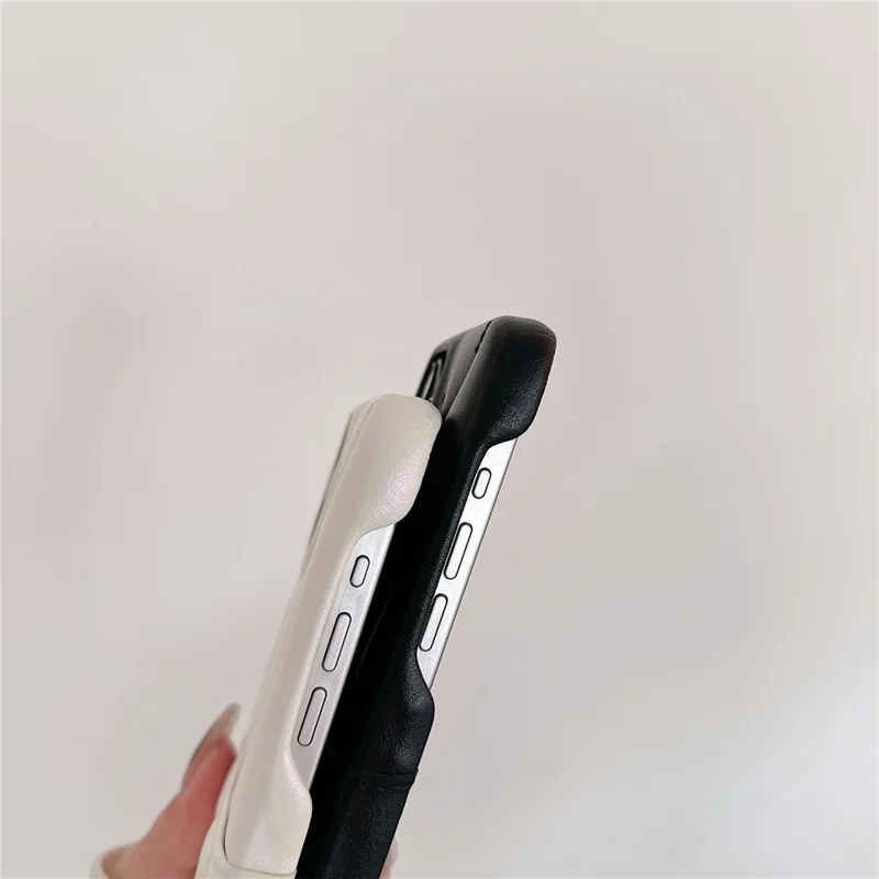 For iPhone 13 Pro Phone Case Card Slot PU Leather Coated TPU Anti-fall Cover - Pink