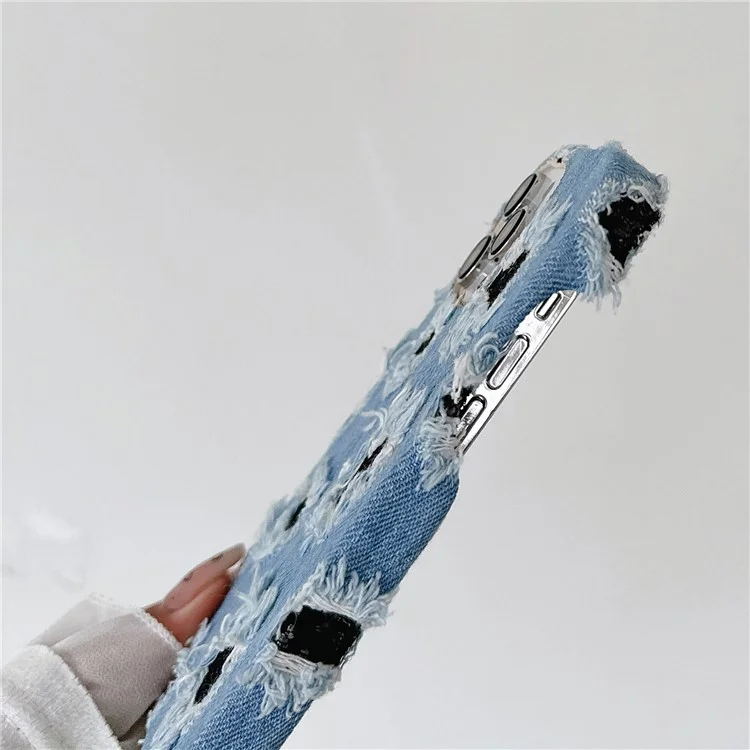 Für iPhone 13 Pro Großhandel Handyhülle Denim Cloth+PC Handyhülle mit schwarzem Mesh-Loch