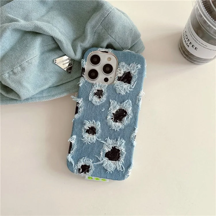 Für iPhone 13 Pro Großhandel Handyhülle Denim Cloth+PC Handyhülle mit schwarzem Mesh-Loch