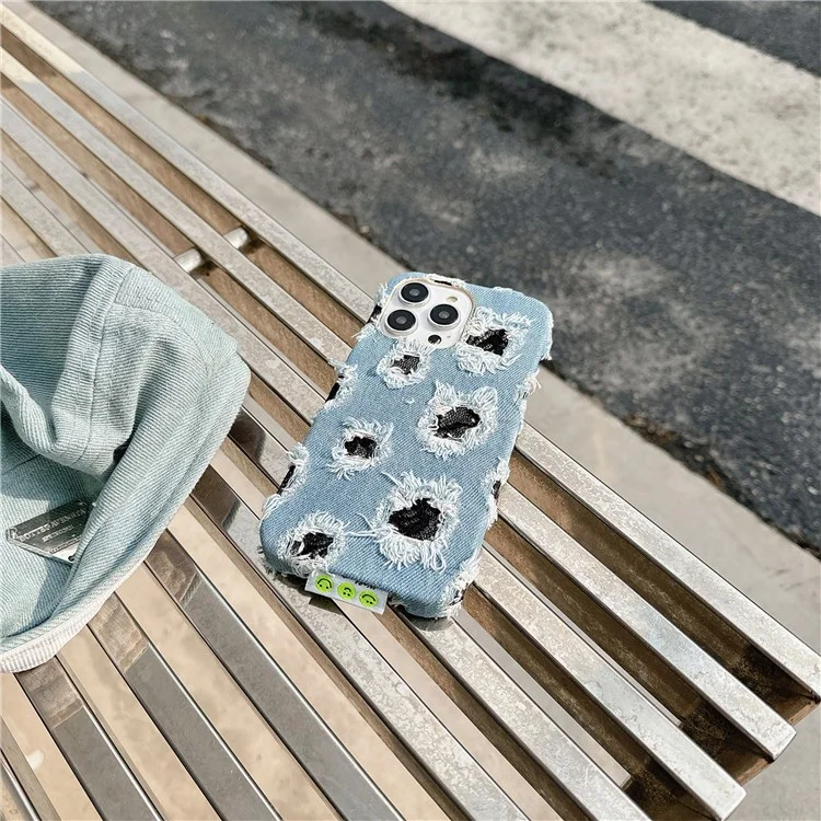 Für iPhone 13 Pro Großhandel Handyhülle Denim Cloth+PC Handyhülle mit schwarzem Mesh-Loch