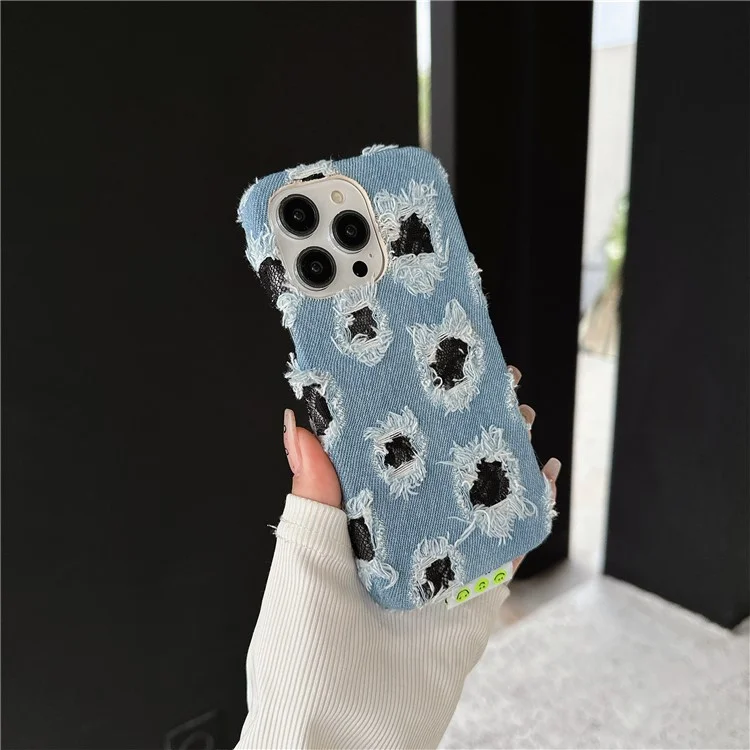 Für iPhone 13 Pro Großhandel Handyhülle Denim Cloth+PC Handyhülle mit schwarzem Mesh-Loch