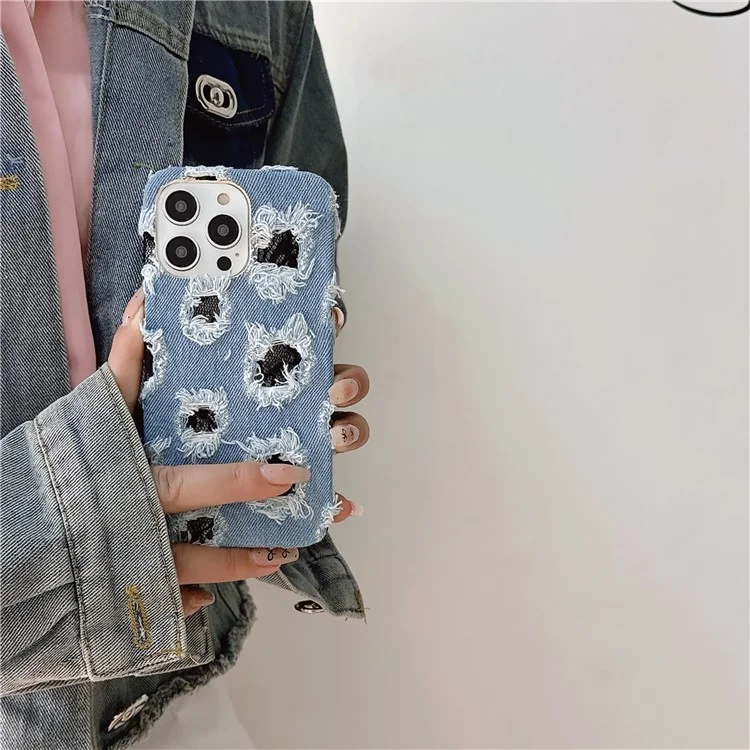 Für iPhone 13 Pro Großhandel Handyhülle Denim Cloth+PC Handyhülle mit schwarzem Mesh-Loch