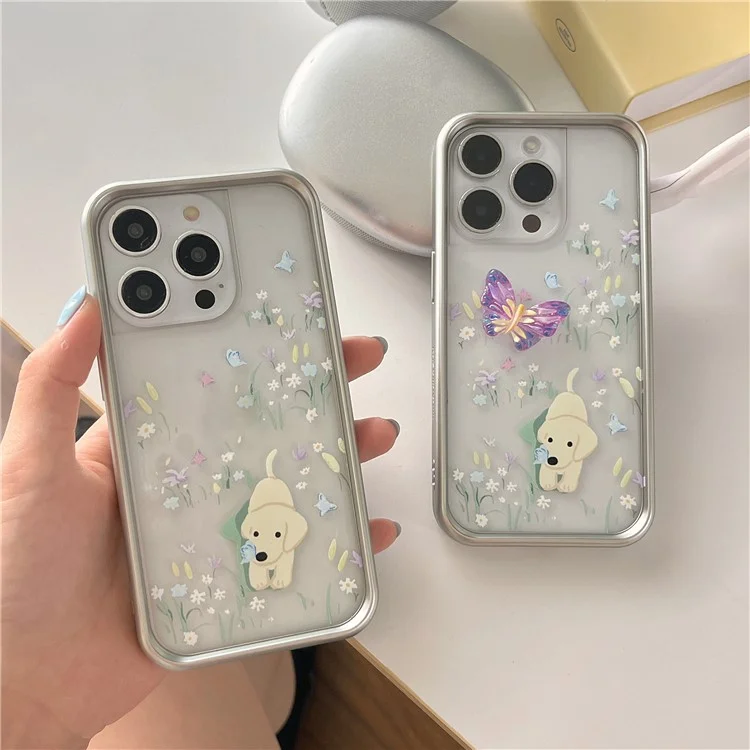 TPU-Handyhülle für iPhone 13 Pro Musterstil Elektrogalvanisierung Handyhüllen - Schmetterling+Hund