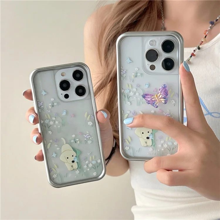 TPU-Handyhülle für iPhone 13 Pro Musterstil Elektrogalvanisierung Handyhüllen - Schmetterling+Hund