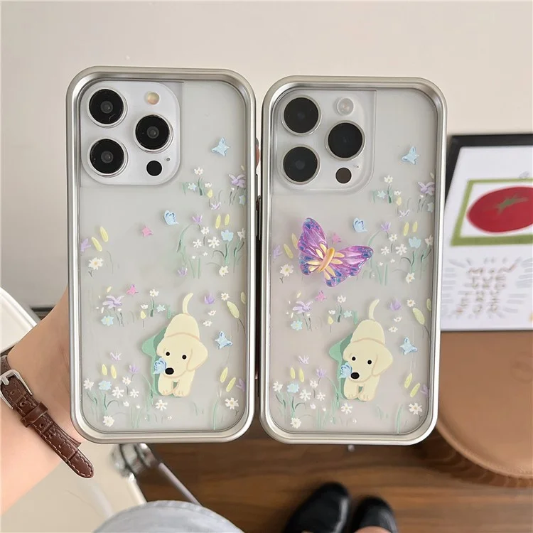 TPU-Handyhülle für iPhone 13 Pro Musterstil Elektrogalvanisierung Handyhüllen - Schmetterling+Hund