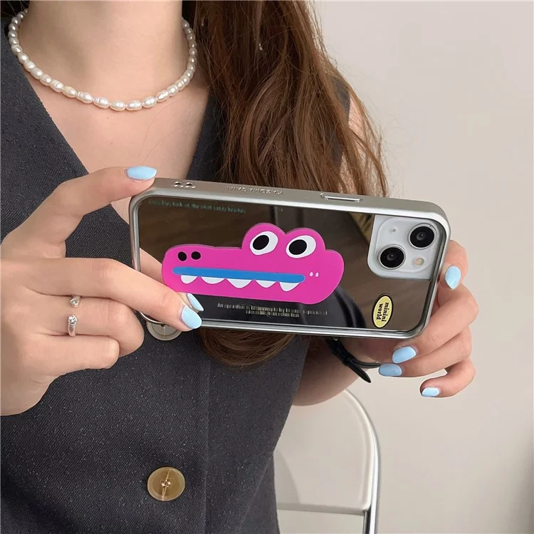 Funda de TPU para iPhone 15 con patrón de cocodrilo y chapado - Rosa