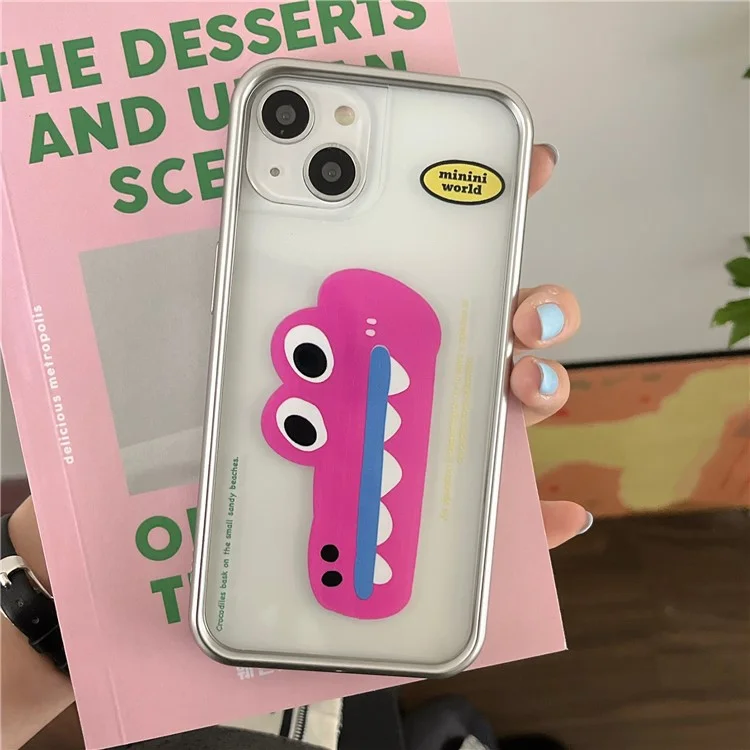 Funda de TPU para iPhone 15 con patrón de cocodrilo y chapado - Rosa