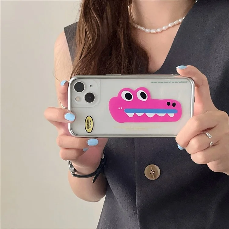 Funda de TPU para iPhone 15 con patrón de cocodrilo y chapado - Rosa