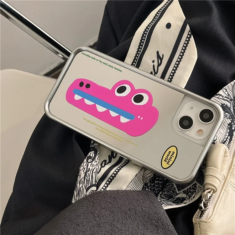 Funda de TPU para iPhone 15 con patrón de cocodrilo y chapado - Rosa