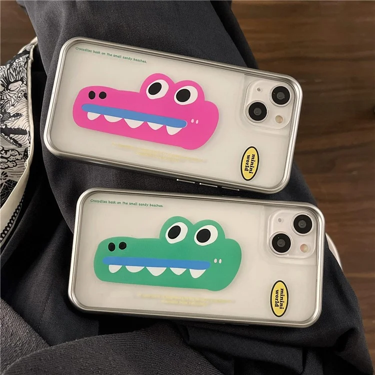 Funda de TPU para iPhone 15 con patrón de cocodrilo y chapado - Rosa