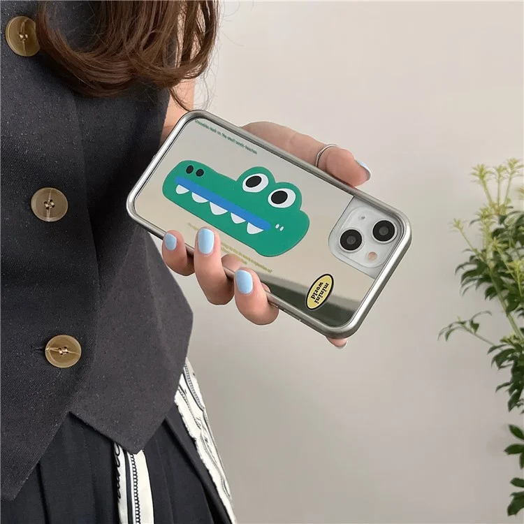 Für iPhone 13 Case Krokodilfellmuster Weiche TPU-Telefonabdeckung mit Elektroplattierungsrahmen - Grün