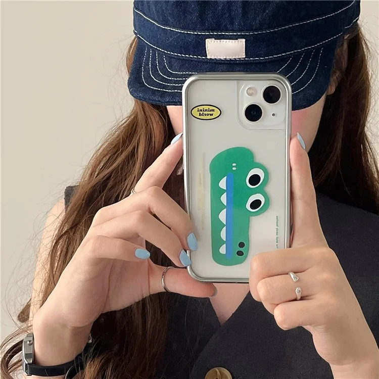 Für iPhone 13 Case Krokodilfellmuster Weiche TPU-Telefonabdeckung mit Elektroplattierungsrahmen - Grün