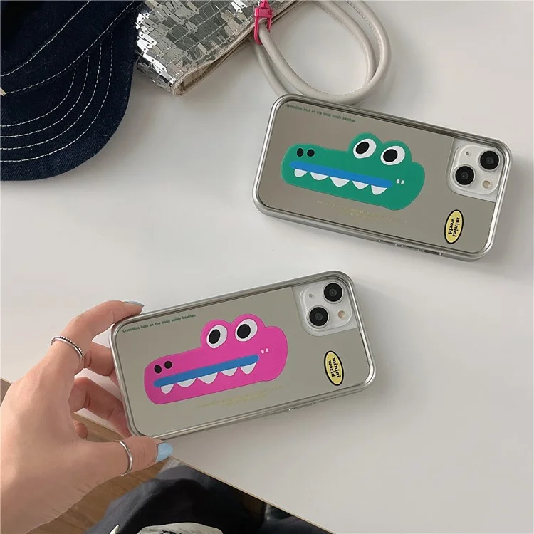 Für iPhone 13 Case Krokodilfellmuster Weiche TPU-Telefonabdeckung mit Elektroplattierungsrahmen - Grün
