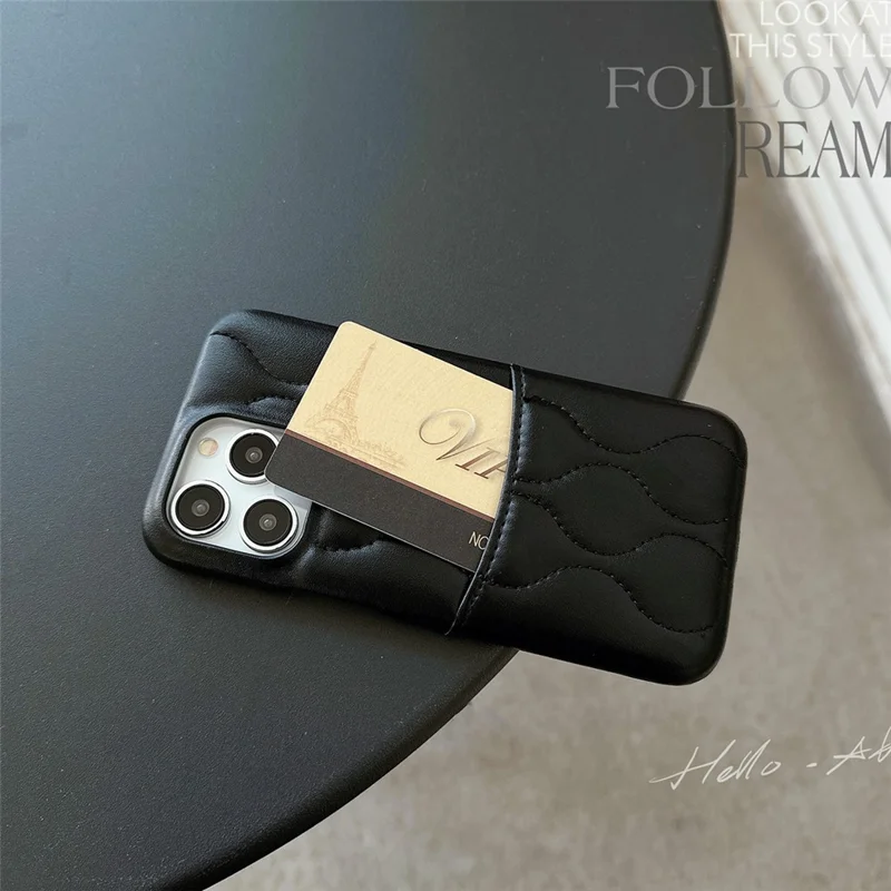 Funda para iPhone 15 Pro con ranura para tarjeta, revestimiento de cuero PU y cubierta trasera de TPU - Naranja