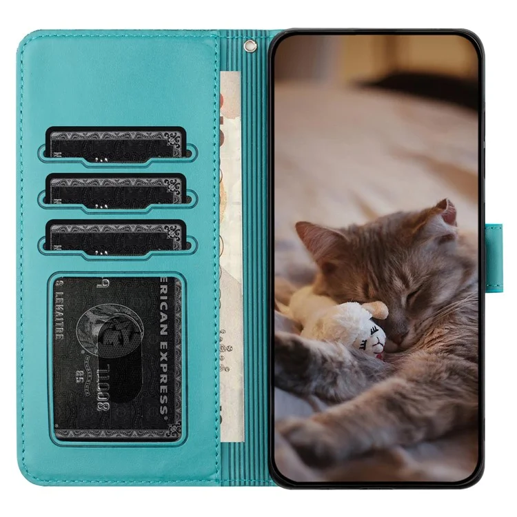 For iPhone 16e Wallet Case PU Leather Wall Cats Pattern Phone Cover - Blue