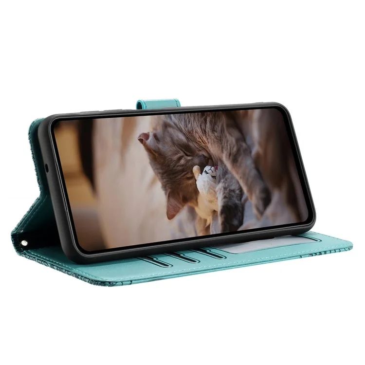For iPhone 16e Wallet Case PU Leather Wall Cats Pattern Phone Cover - Blue
