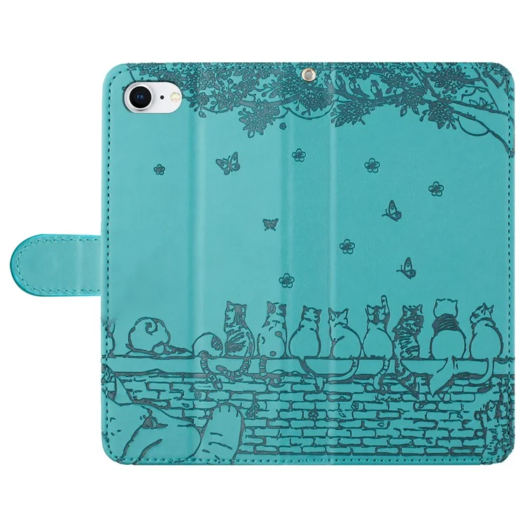 For iPhone 16e Wallet Case PU Leather Wall Cats Pattern Phone Cover - Blue