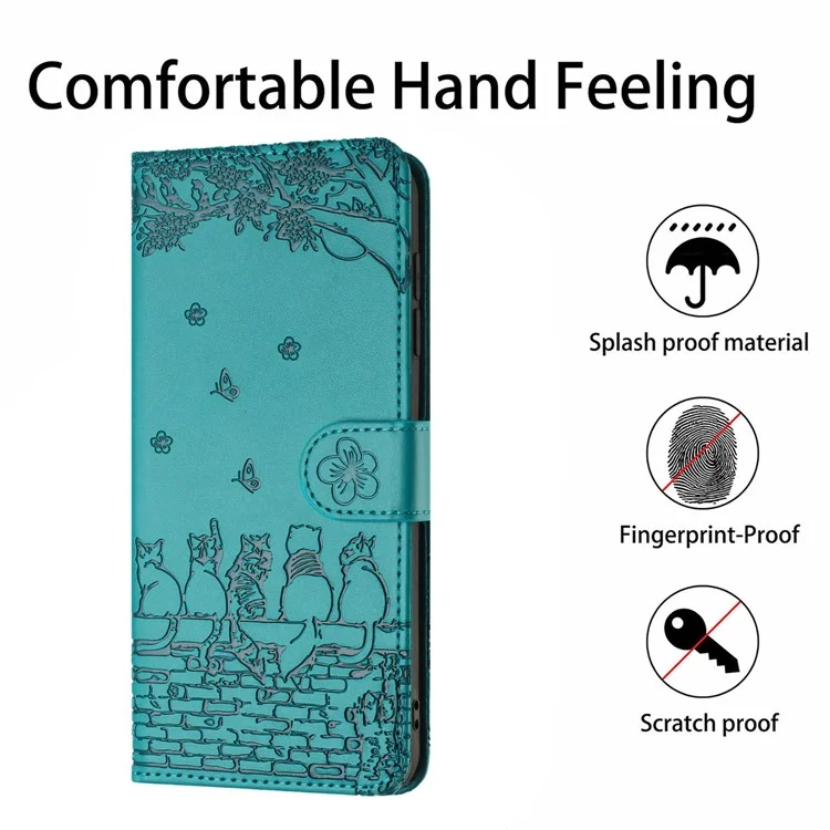 For iPhone 16e Wallet Case PU Leather Wall Cats Pattern Phone Cover - Blue