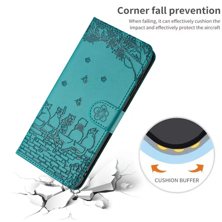 For iPhone 16e Wallet Case PU Leather Wall Cats Pattern Phone Cover - Blue