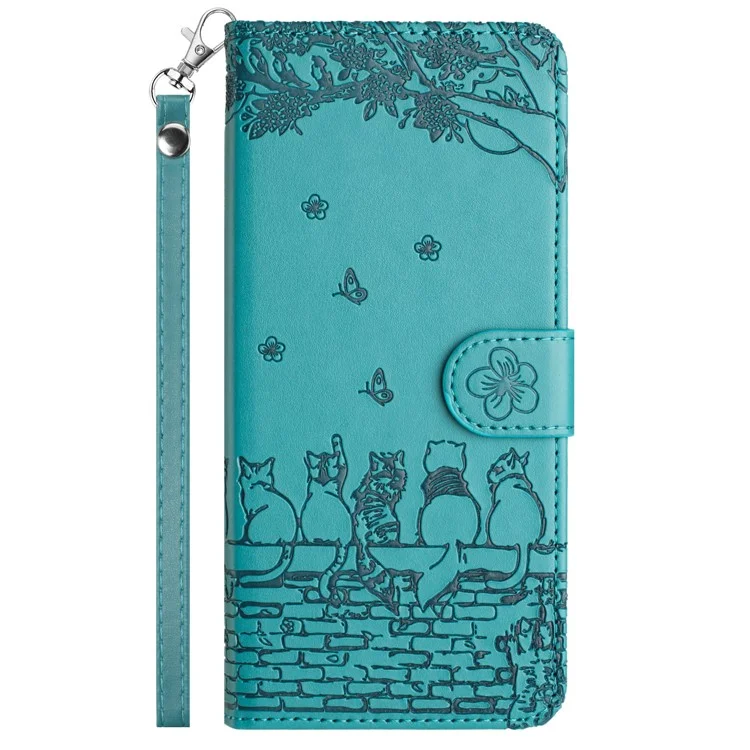 For iPhone 16e Wallet Case PU Leather Wall Cats Pattern Phone Cover - Blue